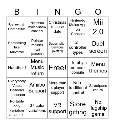 Switch Bingo Card