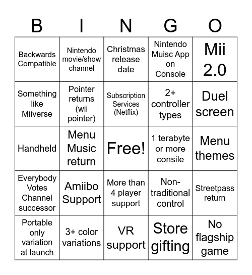Switch Bingo Card