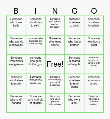 Getting to Know You Bingo Card