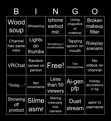 Tiktok ASMR Live Bingo Card
