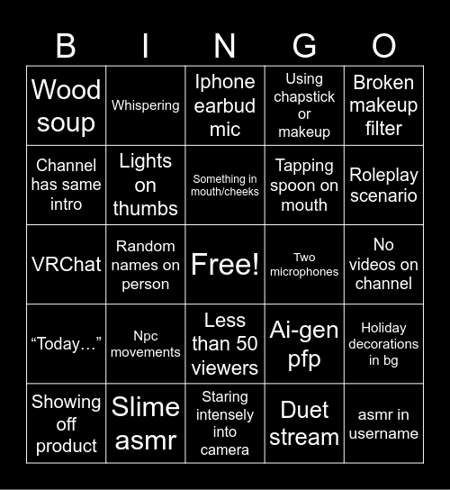 Tiktok ASMR Live Bingo Card