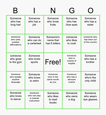 Getting to Know You Bingo Card