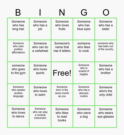 Getting to Know You Bingo Card
