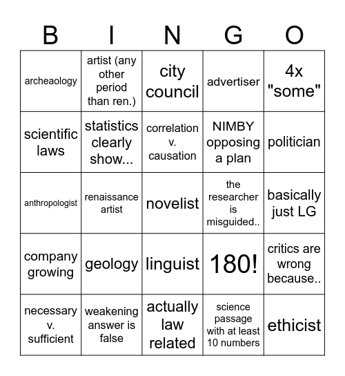 LSAT Bingo Card