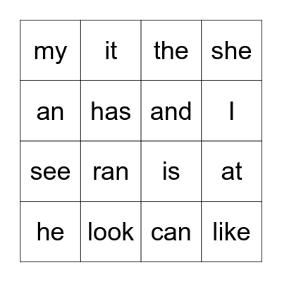 Sight Words Bingo 1 Bingo Card