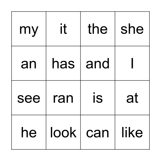 Sight Words Bingo 1 Bingo Card