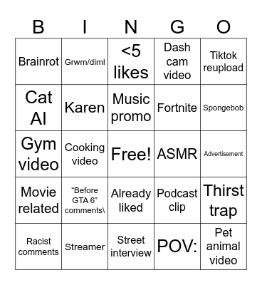Reels Bingo Card