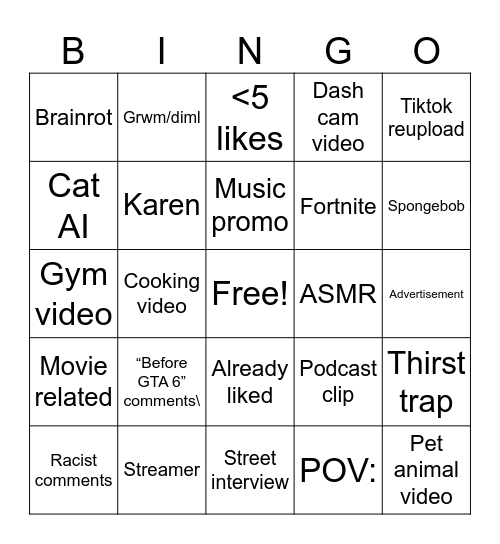Reels Bingo Card