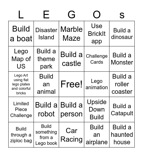 Lego Club Bingo Card