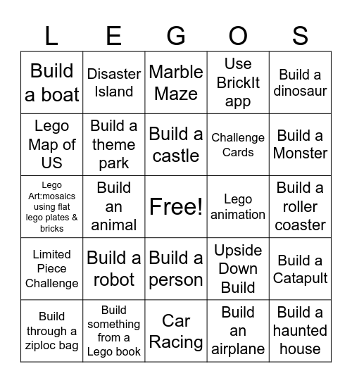 Lego Club Bingo Card