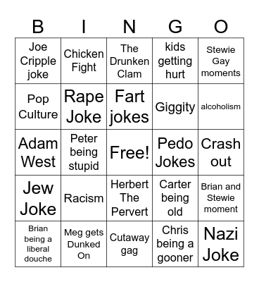 Family guy Bingo Card