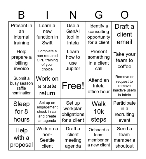 Senior Bingo Card
