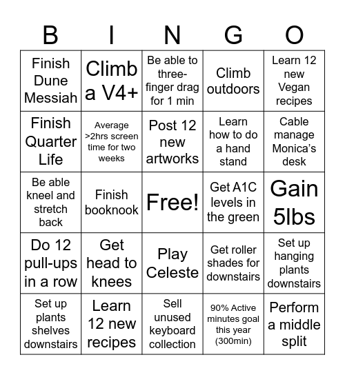 2025 Resolutions Bingo Card