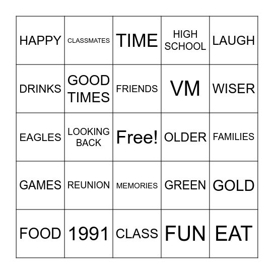 CLASS OF 1991 REUNION BINGO Card