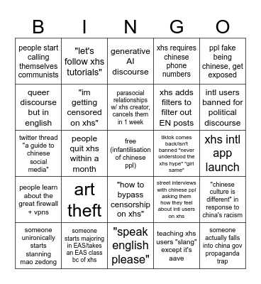 xhs 2025 predictions bingo Card