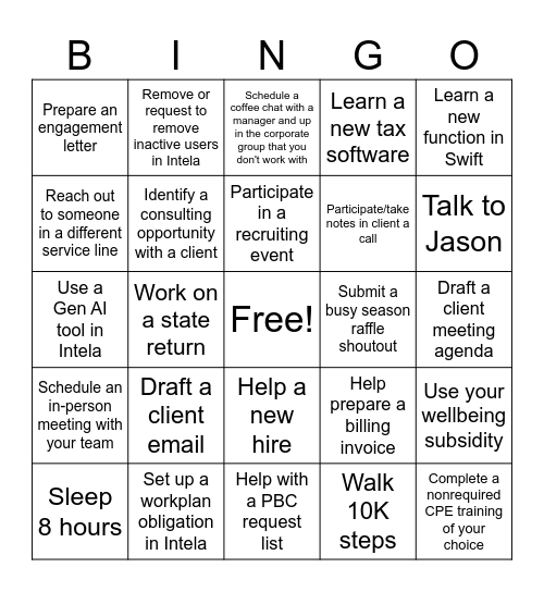 Staff Bingo Card