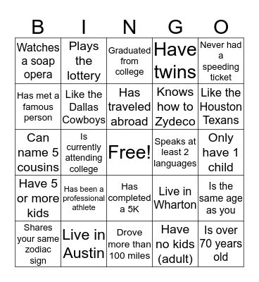 2016 Family Reunion Bingo Card