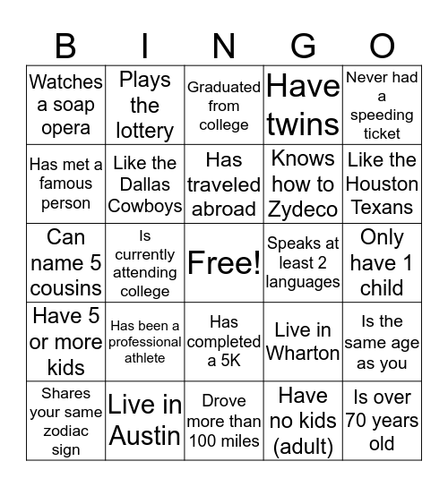 2016 Family Reunion Bingo Card