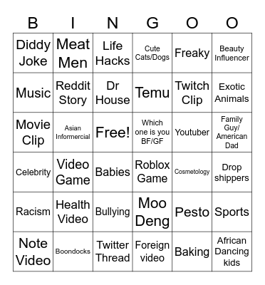 Instagram Bingo Card