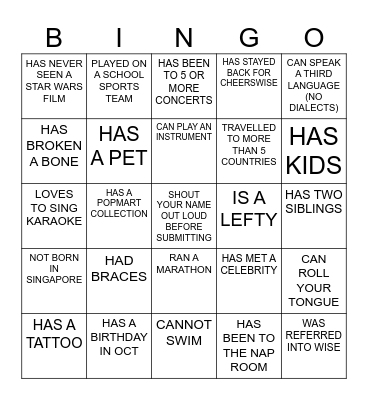 Icebreaker Bingo Card