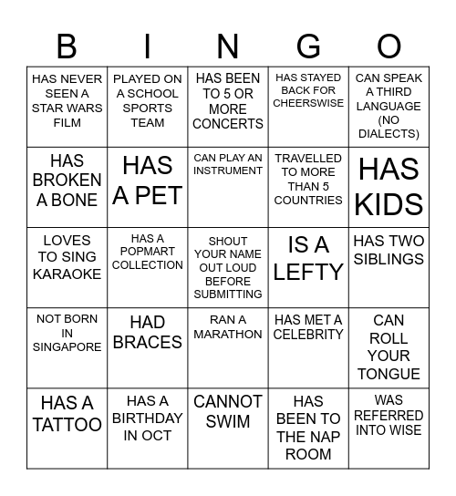 Icebreaker Bingo Card