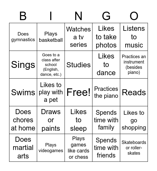 Find a classmate who... Bingo Card