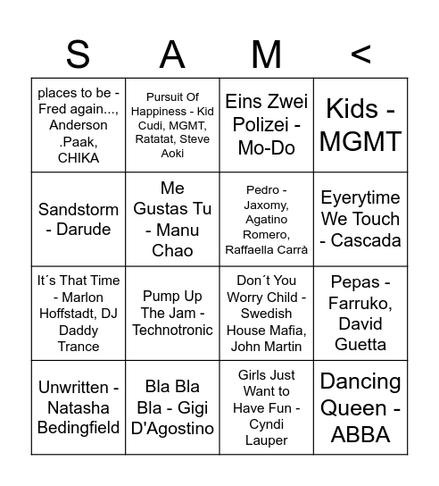 Music Bingo - Sami´s Birthday Edition! Bingo Card