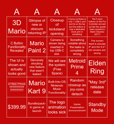 NS2 Reveal Bingo Card