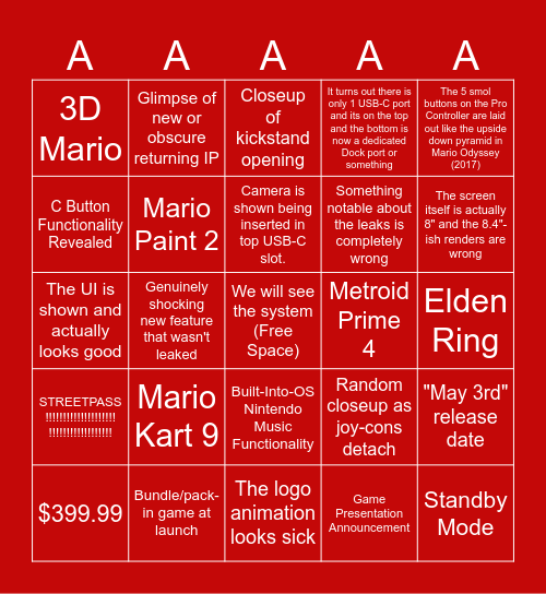 NS2 Reveal Bingo Card