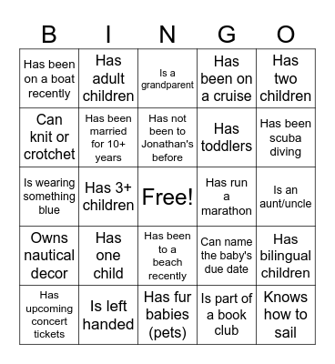 Amanda's Baby Shower Bingo Card