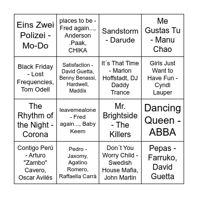 Music Bingo - Sami´s Party Edition! Bingo Card