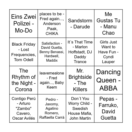 Music Bingo - Sami´s Party Edition! Bingo Card