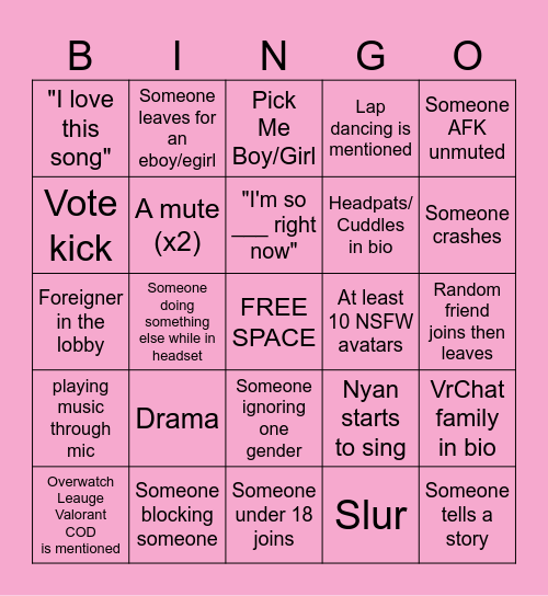 Bezzy's Drinking Night Bingo Card