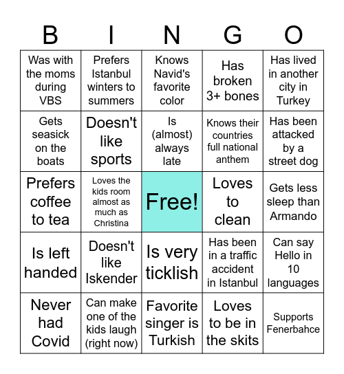 Team Bingo! Bingo Card