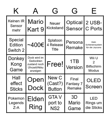 Nintendo Switch 2 Bingo Card