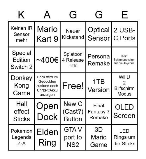 Nintendo Switch 2 Bingo Card