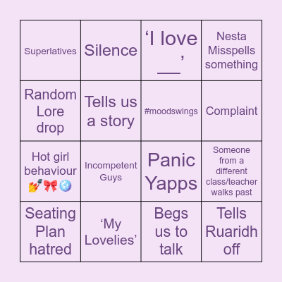 Home Economics Bingo Card