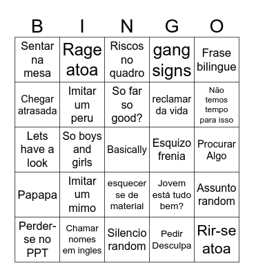Bingo de Ama ricano Bingo Card