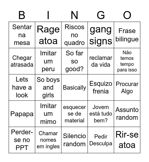 Bingo de Ama ricano Bingo Card