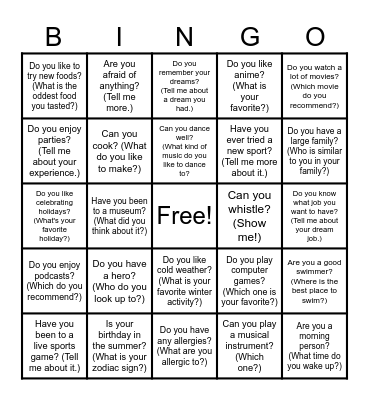 ENGLISH CAFE Bingo Card