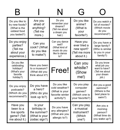 ENGLISH CAFE Bingo Card