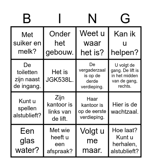 Bingo réceptionnistes Bingo Card