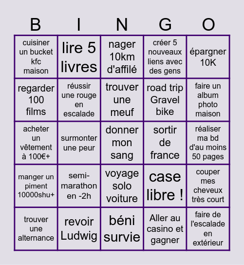 Bingo bucket list 2025 Bingo Card