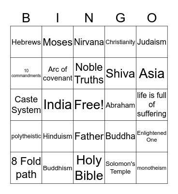 World Religion Bingo  Bingo Card
