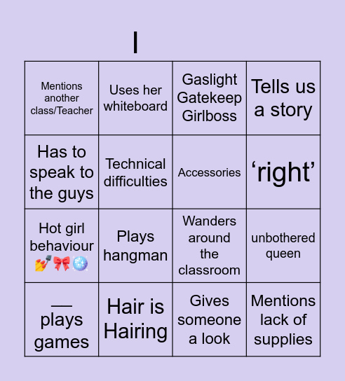English Bingo Card