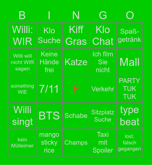Willi Bangkok Bingo Card