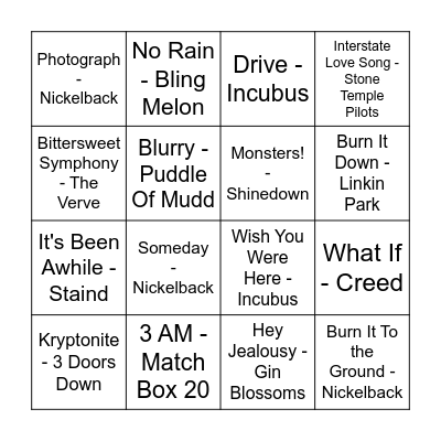 Divorced Dad Rock...                        A.K.A.  Nickelback Doesn't Suck Bingo Card