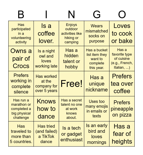 TTC Bingo:Get to Know Your Colleagues Game Bingo Card