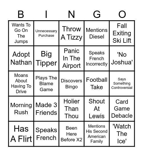 Justin Bingo Card