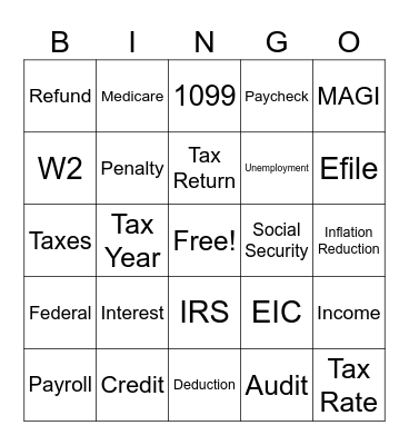 Tax Bingo Card